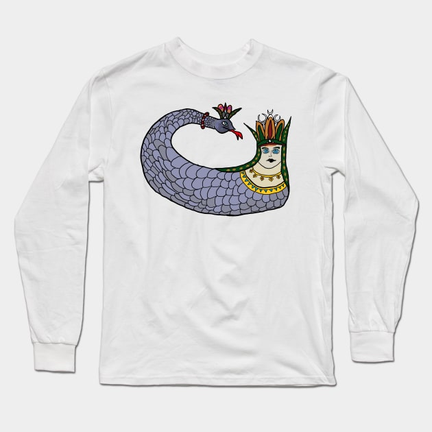 Sahmeran, Queen of the snakes, Anatolian Mythological Creature, Folkloric Creature Design Long Sleeve T-Shirt by Blue Heart Design